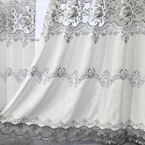 WPKIRA Embroidered Grommet Curtains European Floral Luxury Curtains Semi Blackout Curtains for Living Room/Bedroom 1 Panel Thermal Insulated Window Treatment Drapes Eyelet Curtains W40 x L84 inch
