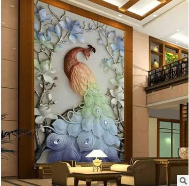 Modern Cross-Stitch Peacock Art for Living Room Decor