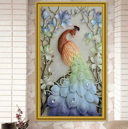 Modern Cross-Stitch Peacock Art for Living Room Decor