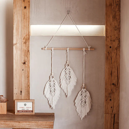 Nordic Leaf Handmade Woven Cotton Wall Tapestry