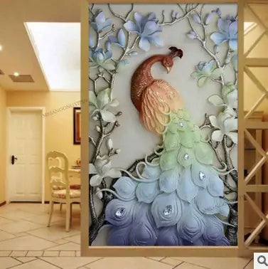 Modern Cross-Stitch Peacock Art for Living Room Decor