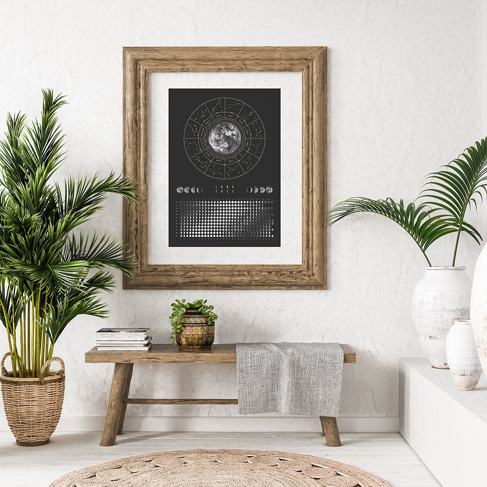 Moon Phase Hanging Calendar Poster for Home Decor