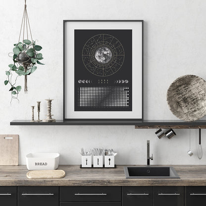Moon Phase Hanging Calendar Poster for Home Decor