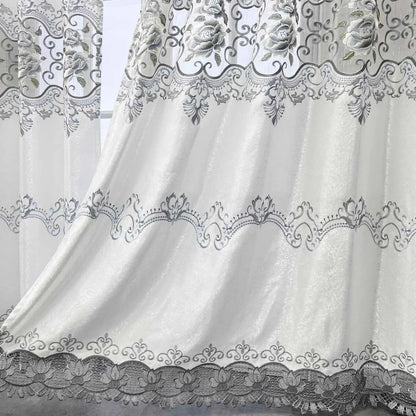 WPKIRA Embroidered Grommet Curtains European Floral Luxury Curtains Semi Blackout Curtains for Living Room/Bedroom 1 Panel Thermal Insulated Window Treatment Drapes Eyelet Curtains W40 x L84 inch